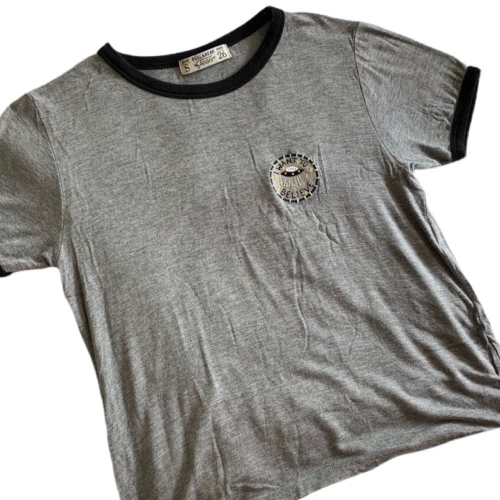pull and bear gray short sleeve tee
